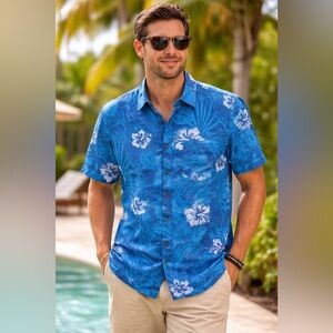 Margaritaville Mens Blue Hawaiian Button Front Shirt